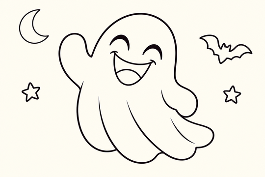 Happy ghost colouring picture