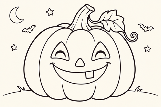 Smiling pumpkin colouring picture