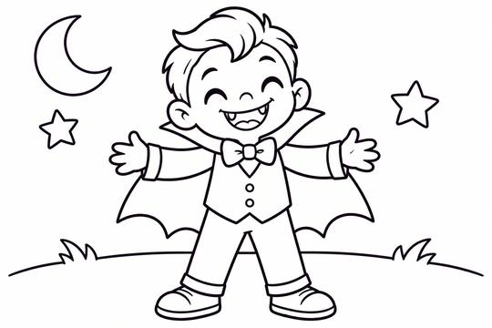 Child in a vampire costume colouring picture