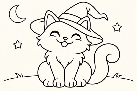 Witch's cat colouring picture