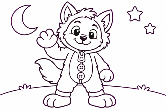Child in a wolf costume colouring picture
